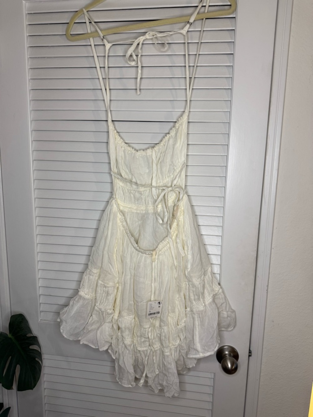Free People Cream Ruffle Mini Sundress with Tie Straps - Picture 2 of 3